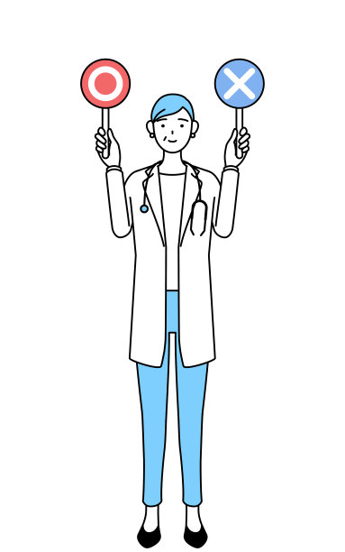 身穿白大褂的女医生拿着听诊器，年长的、中年的老兵拿着一根棍子指示正确和错误的答案。图片下载