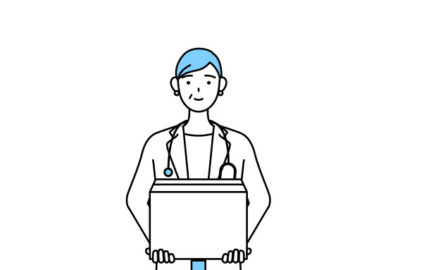 穿着白大褂的女医生拿着听诊器，资深、中年老兵扛着纸箱工作图片下载