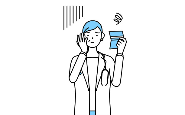 身穿白大褂、拿着听诊器的女医生，年长、中年老兵看着自己的存折，情绪低落。图片下载