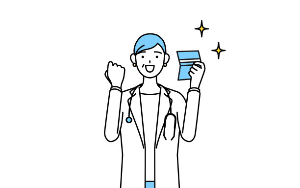 身穿白大褂的女医生拿着听诊器，资深的、中年的老兵们高兴地看到存折。图片下载