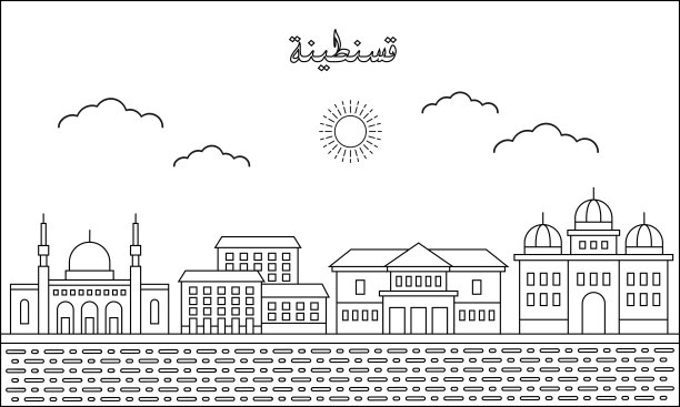 康斯坦丁天际线矢量插图的一行艺术绘图。旅游与地标的矢量插画设计概念。现代城市设计载体。阿拉伯语:君士坦丁图片下载