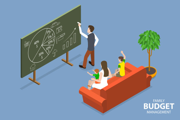 家庭预算管理的三维等距平面矢量概念图图片下载