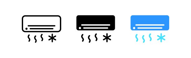 空调组图标。冷、暖、热、舒适、控温、吹风。电器的概念。矢量图标在直线，黑色和彩色风格的白色背景图片下载