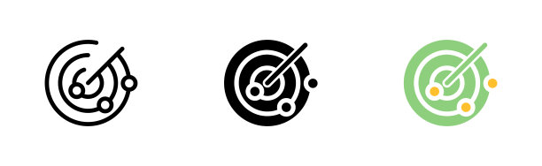 卫星集合图标。雷达，接收器图标。无线卫星技术。全球网络。矢量图标在直线，黑色和彩色风格的白色背景图片下载