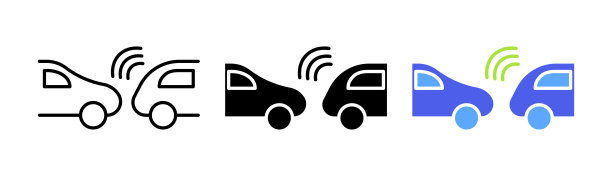 汽车集图标。汽车，上升，保险，事故，火灾，停车，悬崖，录像机，服务站。交通规则概念。矢量图标在直线，黑色和彩色风格的白色背景图片下载