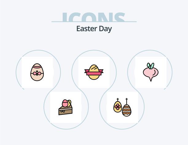 复活节线填充图标包5个图标设计蛋图片下载