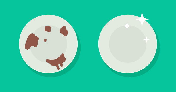 脏盘子盘子矢量图标和干净的厨房餐具器皿顶部视图上面图形插图剪纸图像设计图片下载