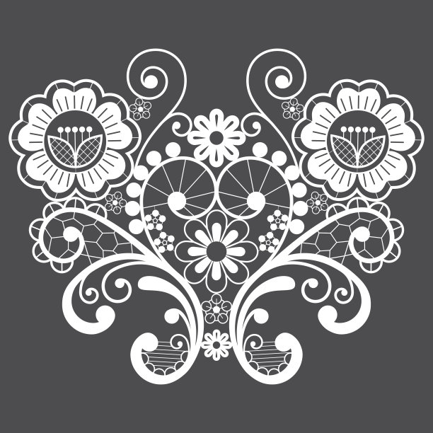 婚礼花蕾丝矢量单一模式与漩涡，复古设计在白色的灰色背景图片下载