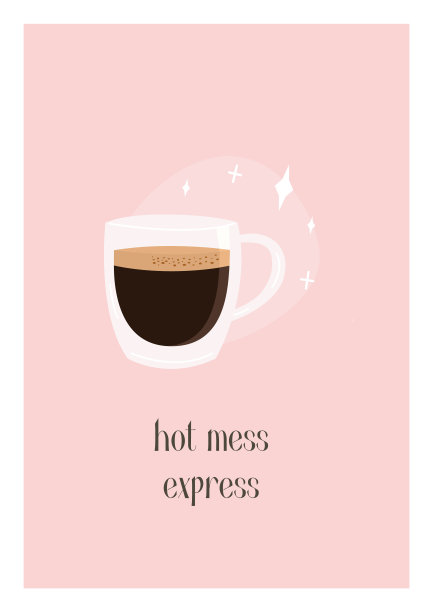 手绘彩色时尚极简主义海报与热现煮的特色浓缩咖啡。墙壁艺术垂直人像打印与有趣的文字。矢量平面风格的插图。图片下载