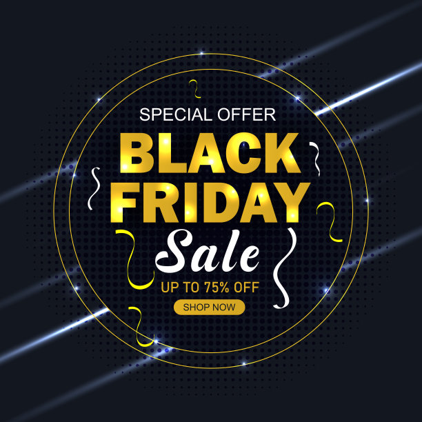 黑色星期五销售的抽象几何横幅。飞行的五彩纸屑和黑暗的背景和半色调效果图片下载