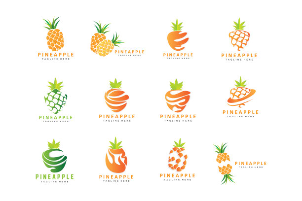 菠萝标志设计，新鲜水果矢量，种植园插图，水果产品品牌标签图片下载