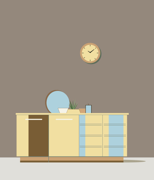 厨房有棕色调的前视图家具。图片下载