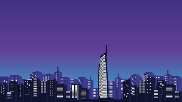 在城市一角的高楼剪影的背景下，阿尔玛塔的景色图片下载