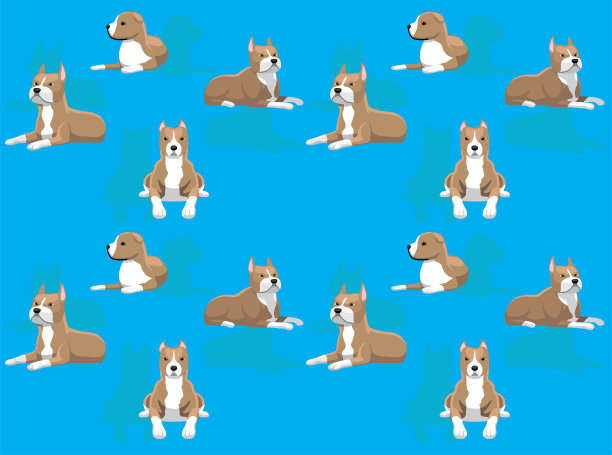 狗斯塔福德郡梗卡通人物无缝壁纸背景图片下载