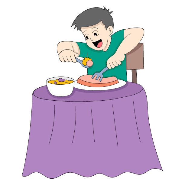 男孩在餐桌上享受着丰盛的食物图片下载