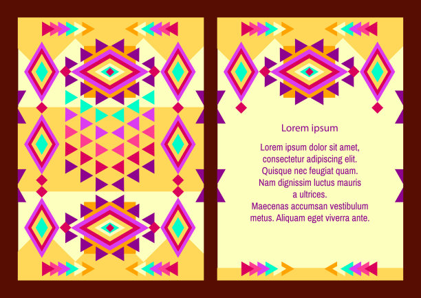 阿兹特克风格垂直传单设置与墨西哥民族元素。向量。图片下载