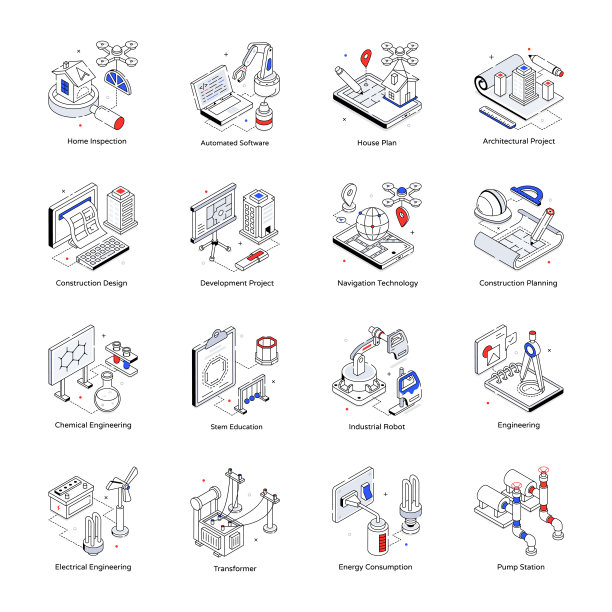 工程服务等距图标集图片下载