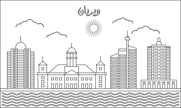 德班天际线矢量插图的一行艺术绘图。旅游与地标的矢量插画设计概念。现代城市设计载体。阿拉伯语翻译为:德班图片下载