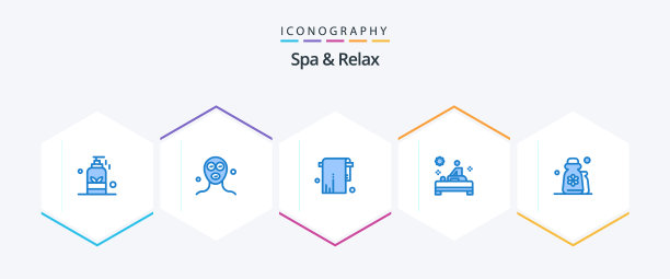 水疗和放松25蓝色图标包包括美容图片下载