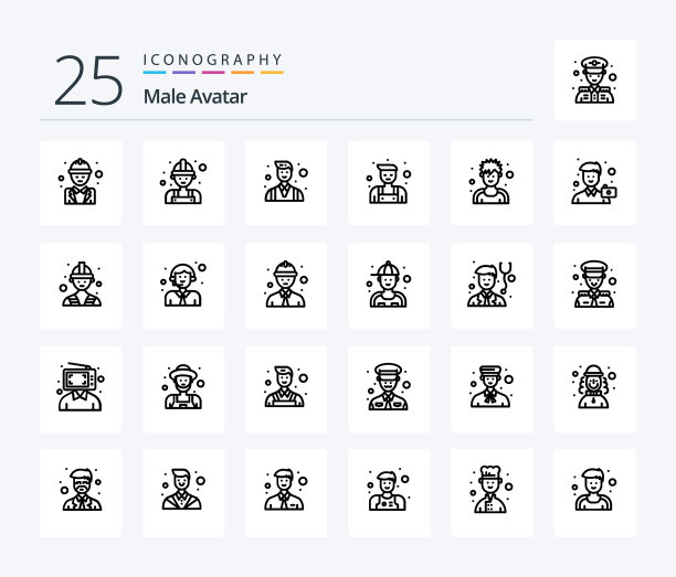 男性化身25线图标包包括锻炼者图片下载