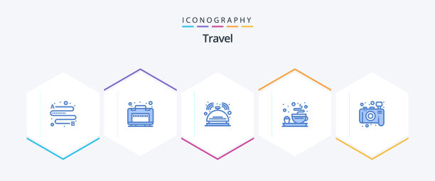 旅行25个蓝色图标包，包括照片酒店图片下载