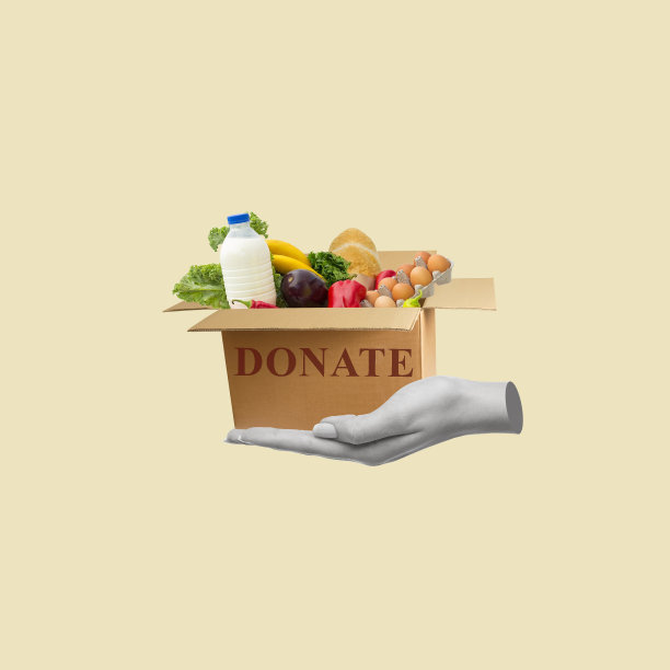 当代艺术拼贴画，一只手拿着一个食物盒。图片下载