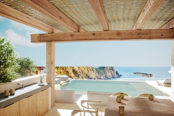 现代海滩酒店与海景游泳池图片下载