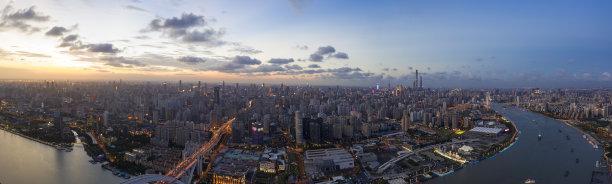 中国上海全景天际线航拍照片图片下载