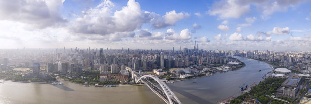 中国上海全景天际线航拍照片图片下载