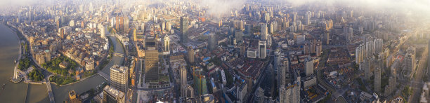 中国上海全景天际线航拍照片图片下载