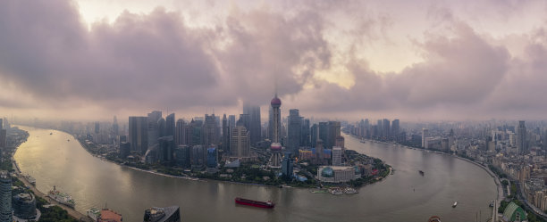 中国上海全景天际线航拍照片图片下载
