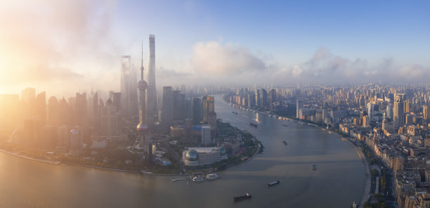 中国上海全景天际线航拍照片图片下载