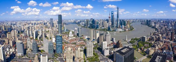 中国上海全景天际线航拍照片图片下载