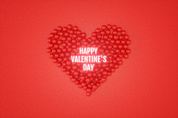 红色背景心形情人节概念霓虹灯照明图片下载