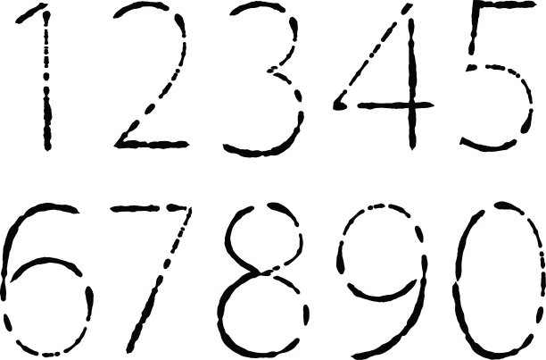 一组手绘数字，看起来像是用画笔/插图材料绘制的(矢量插图)图片下载