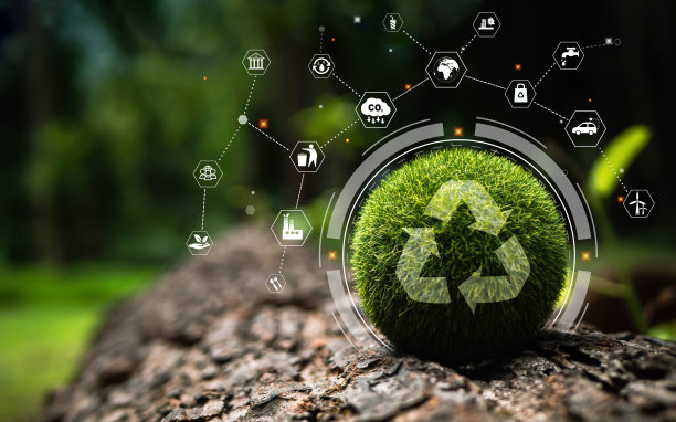 零浪费，净零概念。碳中性的。气候中性长期战略。可持续业务发展。再利用减少回收符号。有意识的消费。废物管理。地球日旗帜图片下载