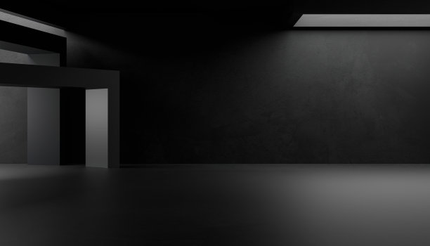 空旷抽象的工业混凝土内部。混凝土地板和黑暗的房间。三维演示图片下载