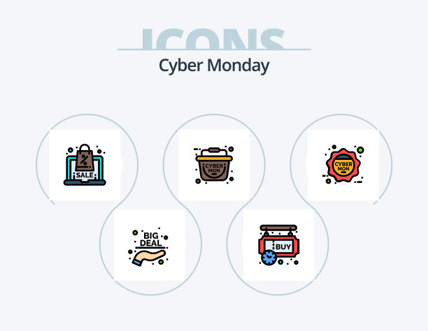 网络星期一线填充图标包5个图标设计图片下载