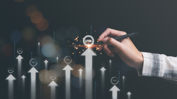 商人表现了业绩增长的概念，在金融和投资的业务，从指标的改善和发展，发展的目标，产业增长的过程图片下载