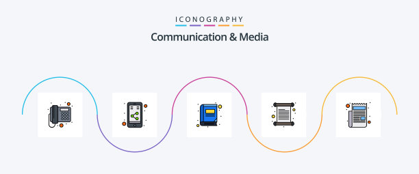 通讯和媒体线填平5个图标图片下载