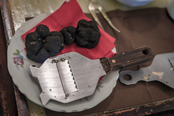 在意大利佛罗伦萨的一家餐厅里，制作意大利面酱的新鲜黑松露图片下载