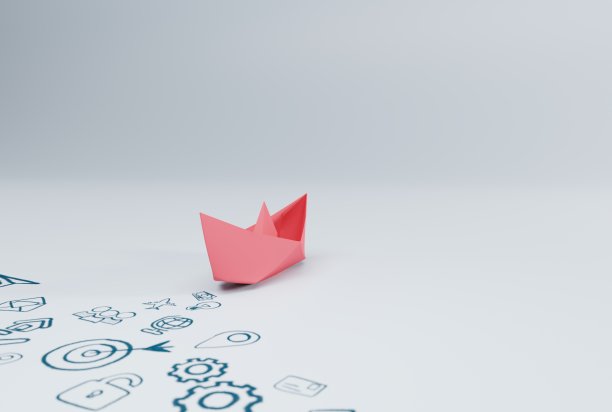 一艘纸船留下了一连串的商业图标。图片下载