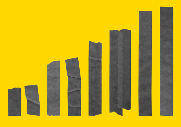 收集不同的管道胶带条。胶带隔离在黄色背景上。经济增长的概念。图片下载