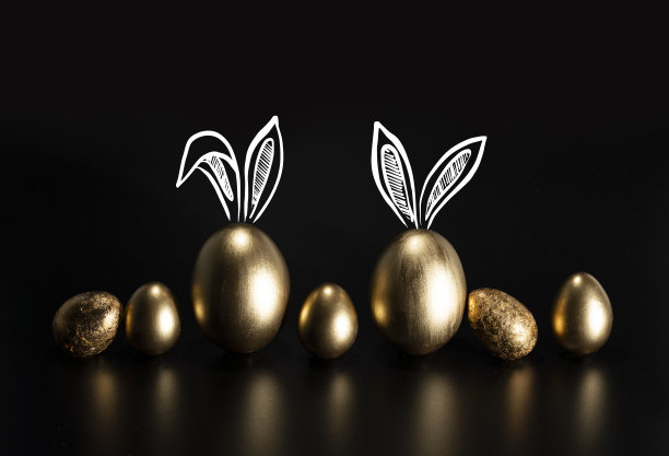 复活节快乐，兔子耳朵，五彩彩蛋。图片下载