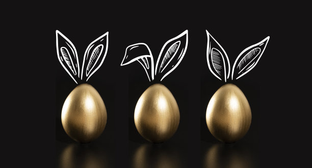 复活节快乐，兔子耳朵，五彩彩蛋。图片下载