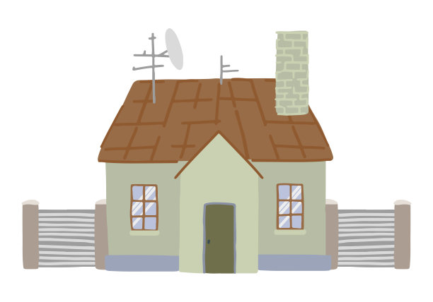 房屋剪贴艺术。带门，窗，栅栏的住宅立面。可爱的住宅建筑。现代平面矢量插图孤立在白色上。图片下载