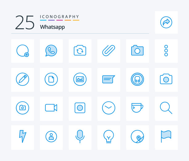 Whatsapp 25个蓝色图标包，包括图像图片下载