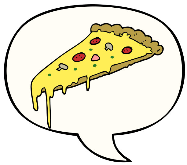 带有语音泡泡的卡通披萨片图片下载