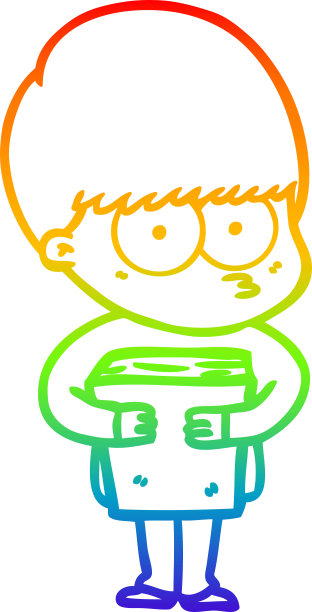 彩虹渐变线画一个紧张的卡通男孩拿着书图片下载
