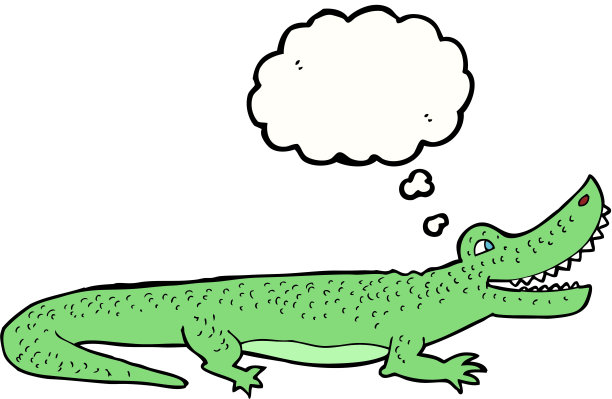 卡通快乐鳄鱼与思想泡泡图片下载